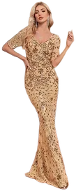 Mermaid Trumpet Quinceanera Dresses Elegant Dress Formal Wedding Floor Length Short Sleeve V Neck Lace with Sequin