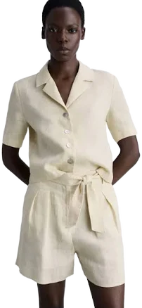 Women's Belted Linen Shorts