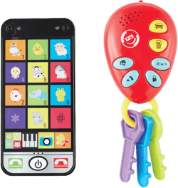 Kidoozie Phone & Keys Combo Set - Interactive Toy Bundle for Ages 12 Months+ - Key Ring & Cell Phone with Music, Animal Sounds, & More!