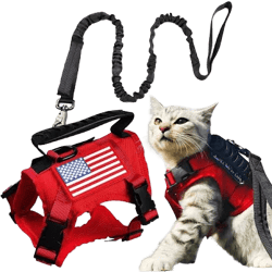 Kucdbun Tactical Cat Harness and Leash for Walking Escape Proof Adjustable Military K9 Pet Vest Harness Easy Control for Large Cat Puppy