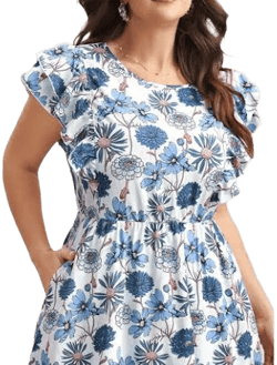 Curvy BloomChic Women's Plus Size Ruffled Floral Print Midi Dress