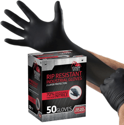 Venom Steel Industrial Nitrile Gloves, Chemical Resistant Disposable Black Gloves, Latex-Free, Powder-Free, Textured Grip, Heavy Duty Two-Layer Protection, 6 mil, One Size Fits Most, 50 Count