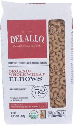 DeLallo, Elbows No. 52, 100% Organic Whole Wheat Pasta, 16 oz (454 g)(Pack of 1)