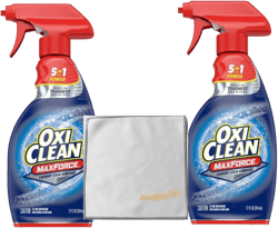 OxiClean MaxForce Laundry Stain Remover Spray, 12 fl oz (2 Pack) - Powerful Fabric Cleaner & Tough Stain Buster WITH MountainTop Premium Microfiber Cleaning Cloth- High-Absorbency, Gentle Fabric Care