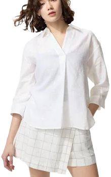 UNIQLO Women's Premium Linen Skipper Collar Shirt