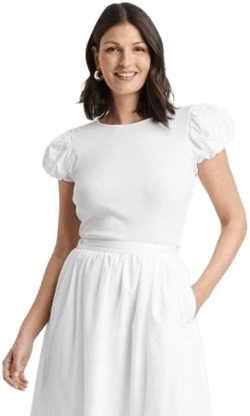 A New Day Women's Ribbed Puff Short Sleeve Blouse