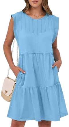 Women's Sleeveless Crewneck Mini Dress with Pockets