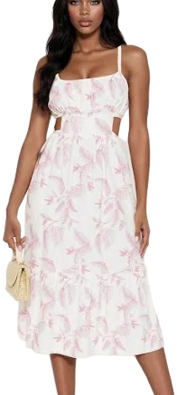 Fashion Nova Jayda Floral Linen Midi Dress with Cut Outs