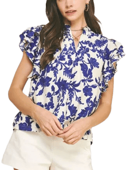 Floral Ruffled Sleeve Top Pinch Blouse