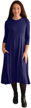 Mid-Calf 3/4 Sleeve Swing Dress with Pockets