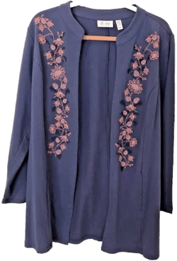 Denim & Co. Open Front Pink Floral Embroidery Jacket