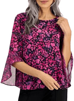Kasper Women's Floral Chiffon Ruffle-Sleeve Blouse