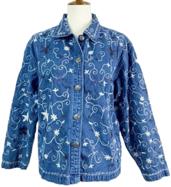 Vintage 90s Flower Embroidered Jean Jacket