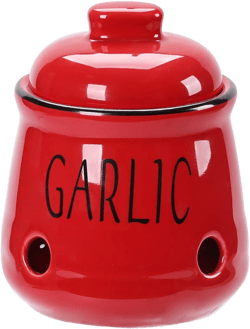 HAOTOP Garlic Keeper with Lid, Ceramic Mini Garlic Container Saver for Countertop, Keep Your Garlic Cloves Fresh, Red