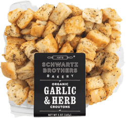 Schwartz Brothers Bakery, Croutons, Garlic & Herb, Organic, Kosher, Artisanal, Vegan. Freshly baked 5oz container. (Pack of 4) 5 Ounce (Pack of 4)