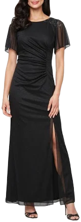 Sl Fashions Women's Sparkle Embellished Shoulder Gown