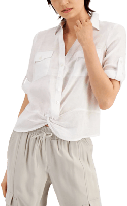 I.N.C. International Concepts Women's Linen Twist-Hem Blouse
