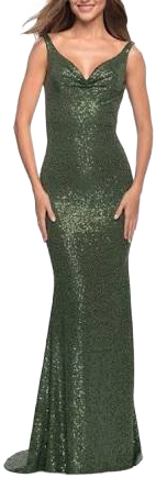 La Femme Women's Long Stretch Sequin Gown with Low Back