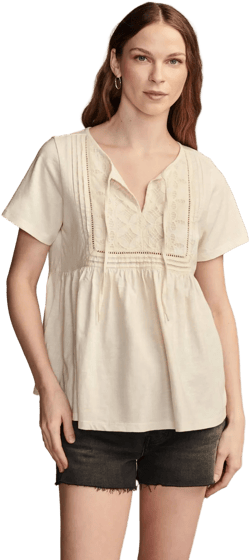 Lucky Brand Women's Embroidered Cotton Jersey Top
