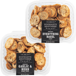 Everything & Garlic Bagel Chip Sampler, Schwartz Brothers Twice Baked, Fresh, Organic, Kosher, Artisanal, Vegan. Perfect for parties and picnics. (4 pack / 8 oz containers)