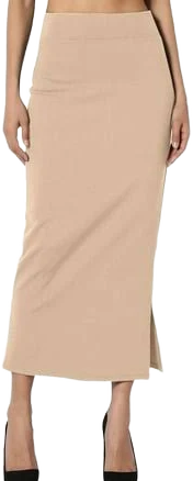 Solid Color High Waist Slit Pencil Skirt