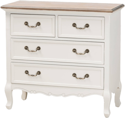 Amalie 4 Drawer Accent Dresser White/Oak - Baxton Studio: French Provincial Style, Brass Handles, Fully Assembled