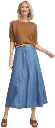 Chico's Women's Lightweight Denim Fly Front Midi Skirt