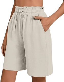 Women's Baggy Wide Leg Cotton Linen Shorts with Pockets