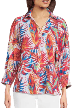 Ali Miles Women's Floral Woven Point Collar Tunic