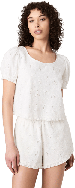 French Connection Women's Eyelet Puff-Sleeve Cotton Top