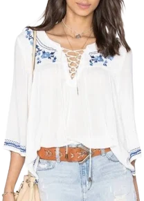 Lovers + Friends Boho Embroidered Peasant Tunic Top Shirt