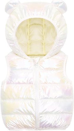 JESKIDS Girls Boys Puffer Vest Hooded Warm Outerwear with Zipper Lightweight Sleeveless Outfit White 18-2T