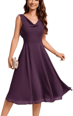 JJ's House A-Line Cowl Knee-Length Chiffon Cocktail Dress with Ruffle