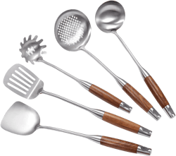 IQCWOOD Cooking Utensils Set, 5 Piece Wooden Utensils for Cooking, Stainless Steel Cooking Utensils, Wooden Spatula Kitchen Tool Set, Kitchen Gadgets Wood Cooking Spatula Set for Kitchen