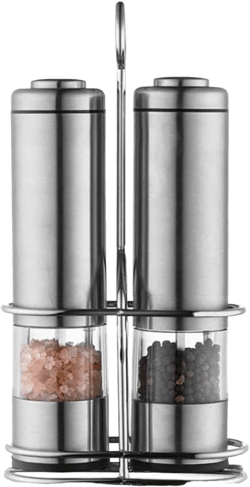 Refillable Pepper Mill Electric Salt And Pepper Mill Grinder Set,Ceramic Grinders With Lights And Adjustable Coarseness Set Of 2 Salt Peppercorn Shakers, 21*5.2cm, Silver