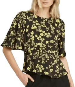 Who What Wear Women's Floral Print Short Sleeve Round Neck Blouse