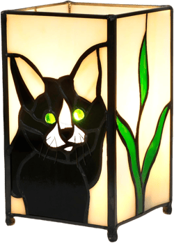 Tiffany Lamp Stained Glass lamp Small Bedside Table Lamps for Living Room Home Decor,Girls Women Birthday Christmas Thanksgiving Day Gift,Black Cat Tri Color Dimming-Black Cat