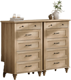 WAMPAT Wide Dresser for Bedroom with 10 Drawers, Farmhouse Chest of Drawers with Solid Wood Legs, Tall Dresser Set Storage Organizer, Wooden Dressers for Kids Room, Hallway, Oak 2 Oak