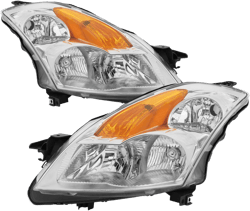 Nissan Altima Sedan 2007-2009 Factory Style Headlights Chrome Housing Clear Len Amber Reflector (Halogen Models Only)