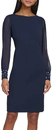 Karl Lagerfeld Paris Scuba Crepe Chiffon Sleeve Sheath Dress Womens