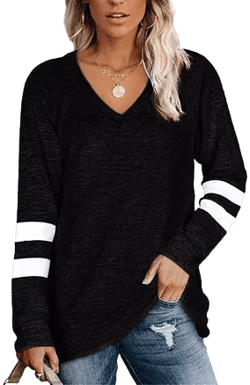 Women's Stylish Modern Long Sleeve V Neck Striped T-Shirt