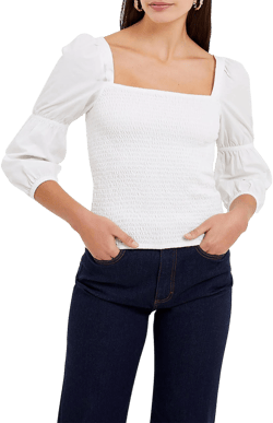 French Connection Women's Rosanna Smocked Puff-Sleeve Cotton Top