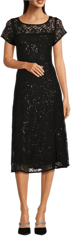 Sl Fashions Women's Lace Sequined Midi Dress