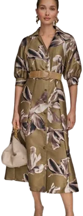 Donna Karan Women's Floral-Print A-Line Belted Midi Shirtdress