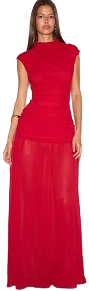 Ruched Dropped Chiffon Maxi Dress