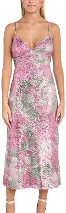 Morgan and Co. Juniors' Floral Printed Sequin V-Neck Midi Dress