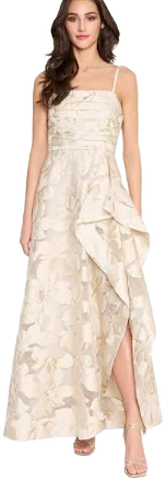 Tahari ASL Women's Metallic Floral Jacquard Strapless Gown