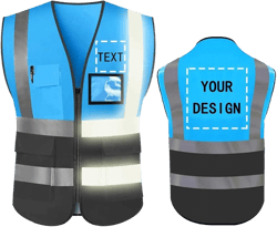 YOWESHOP High Reflective Visibility Safety Vest Custom Your Logo Safety Workwear with Reflective Strips and Front Zipper Small Blue Black