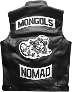Mongols MC Leather Biker Vest, Nomad Outlaw Motorcycle Club Cut, Handmade Black Club Vest, Collector Vest