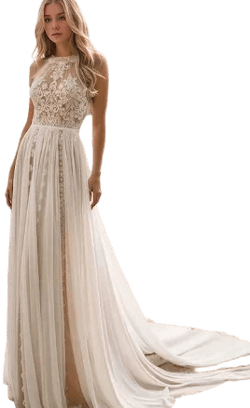 June Bridals Vintage Bohemian A-Line Lace Wedding Dress with Jewel Sheer Back